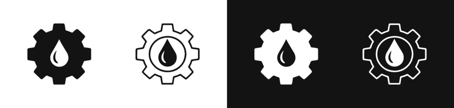 Gear with water drop icon set, industrial maintenance and eco concepts