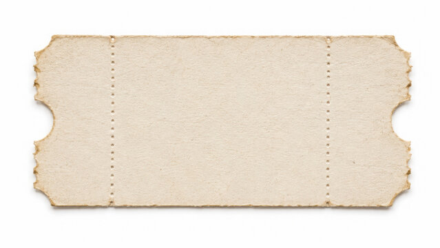 Blank vintage paper ticket template with perforated edges on a transparent background