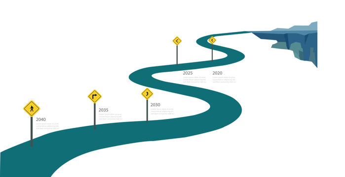 Business roadmap infographic timeline with road sign for business planning. Infographic template design for business growth and milestones presentation.