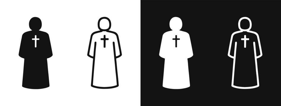 Priest icon set, Christian clergy and religious person symbols