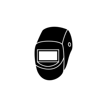 This is a minimalist vector illustration of a Welding Mask icon, featuring a simple, clean, and solid glyph style. The icon can be used as a symbol, sign, or logo.