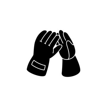 This is a minimalist vector illustration of a Gloves icon, featuring a simple, clean, and solid glyph style. The icon can be used as a symbol, sign, or logo.