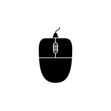 This is a minimalist vector illustration of a Mouse icon, featuring a simple, clean, and solid glyph style. The icon can be used as a symbol, sign, or logo.
