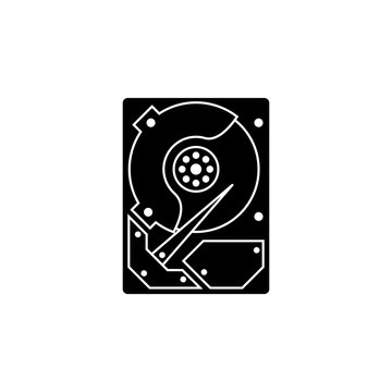 This is a minimalist vector illustration of a Harddisk icon, featuring a simple, clean, and solid glyph style. The icon can be used as a symbol, sign, or logo.