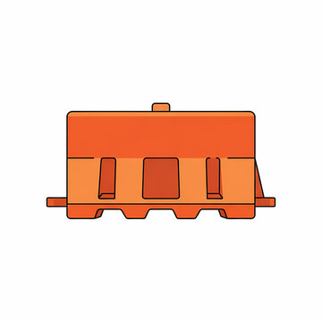 Bright orange heavy plastic water filled traffic barrier used for temporary highway construction site safety management to divert vehicles away from hazardous work zones and road improvement
