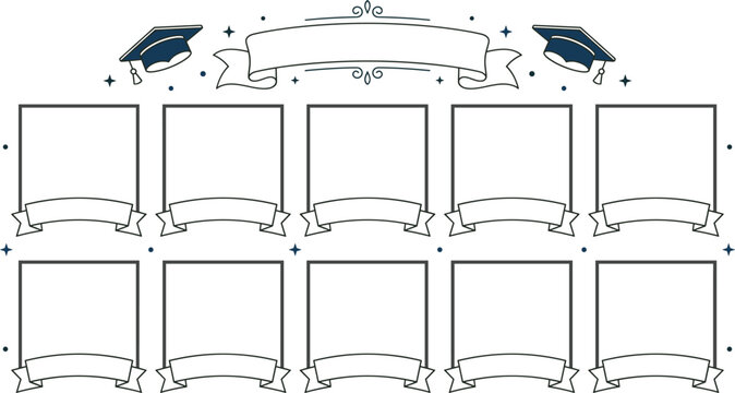 Graduation photo collage template, senior year picture frame, class of 2026 yearbook layout, and student portrait grid