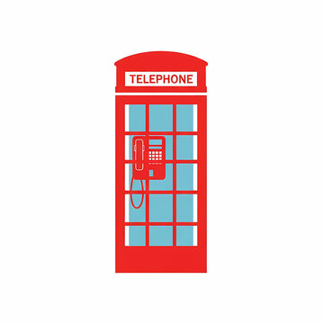Classic bright red public communication booth with a glass window and internal vintage calling handset device typical of urban city streets throughout historical european towns and travel