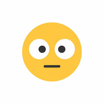 A circular yellow face expression representing confusion and stunned silence with wide staring eyes and a flat line mouth shape commonly used in digital text communication for expressing human