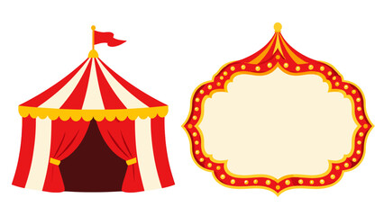 Red and white circus tent with decorative marquee frame © Andrei