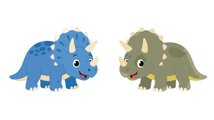 Cute cartoon triceratops dinosaur characters in blue and green © Andrei