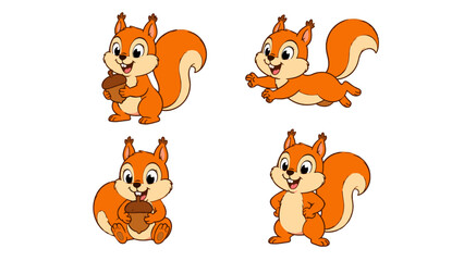Fototapeta premium Cute cartoon squirrel character set with acorn in different poses