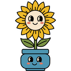 Cute Cartoon Sunflower in a Pot