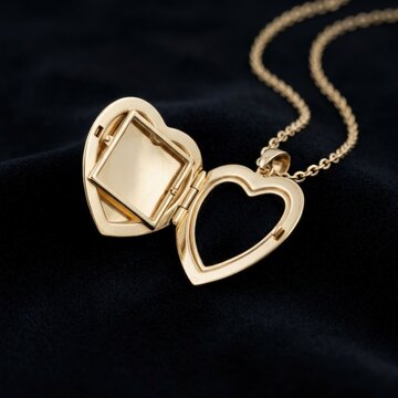 Elegant Gold Heart Locket Necklace Open Displaying Inner Compartment.