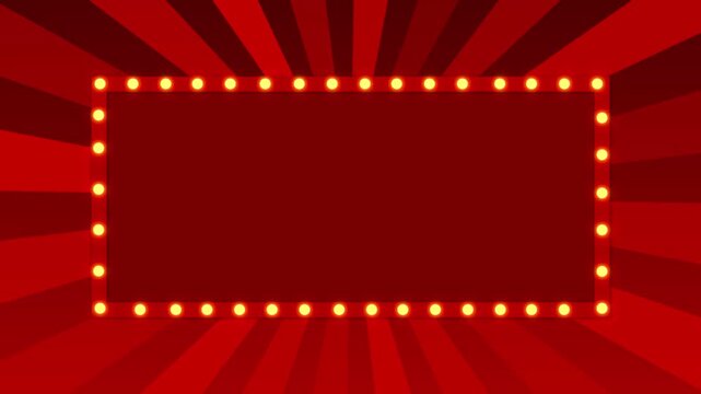 Vintage cinema light board visual red stage frame, glowing golden bulbs, and bold empty center space. movie promos, theater openers, award titles, event screens, party clips, and motion graphics.