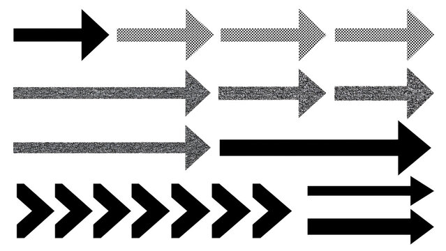 Set of diverse black directional arrow graphics with direction navigation collection interface business minimalist movement arrowhead