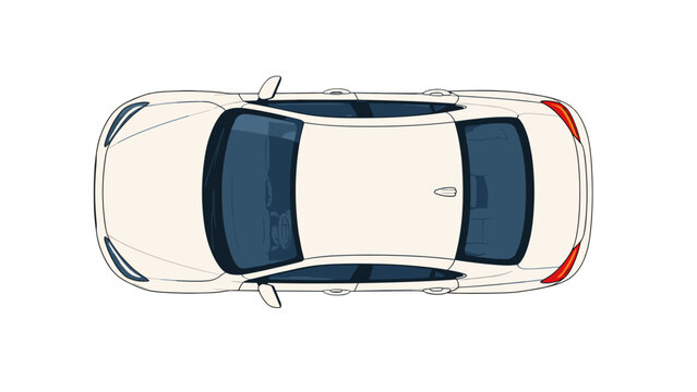 Top view of a white sedan car isolated on white background