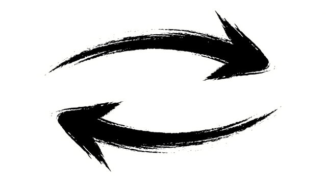 Hand drawn grunge circular refresh or reload arrow icon with directional rotation textured circular isolated