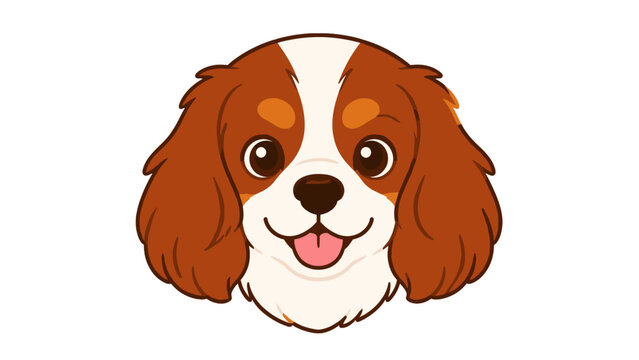 Cute brown and white spaniel dog cartoon head illustration
