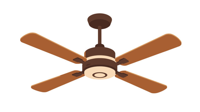 Ceiling fan with light and wooden blades vector illustration
