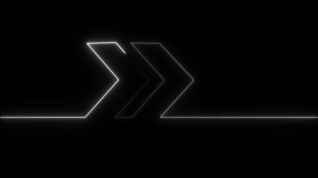 White glowing neon arrow symbol pointing right with a continuous horizontal line on a black background for digital interface and navigation
