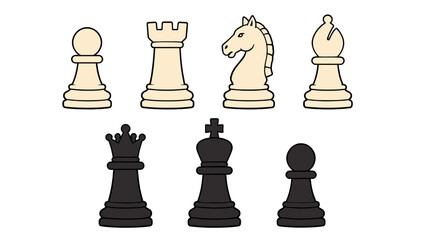 Set of black and white chess piece vector illustrations © Andrei