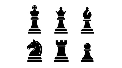 Black chess piece silhouettes set isolated on white background © Andrei