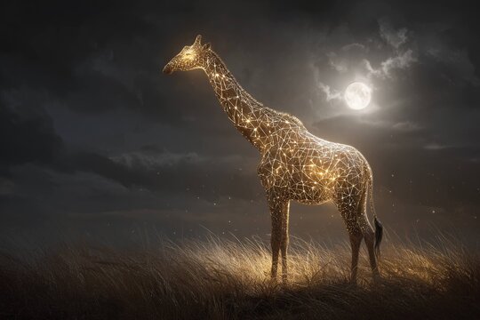 majestic giraffe in glowing moonlight
