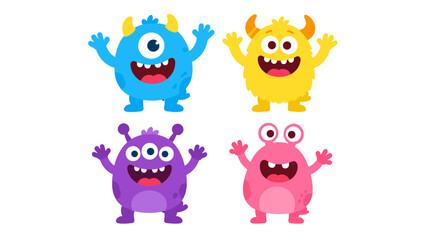 Fototapeta premium Set of four colorful cartoon monster characters on white