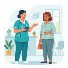 Fototapeta premium Nurse Consults with Patient in Medical Office Waiting Area, Vector Illustration