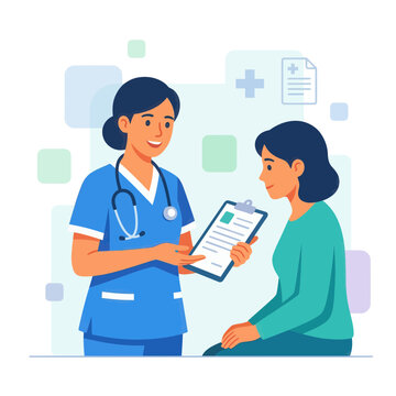 Nurse Discussing Medical Chart with Patient - Modern Flat Vector Illustration