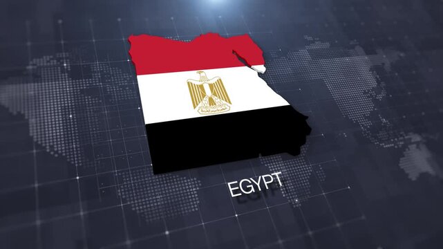 Egypt map with national flag on digital world map background, geographic border, global political and international news concept