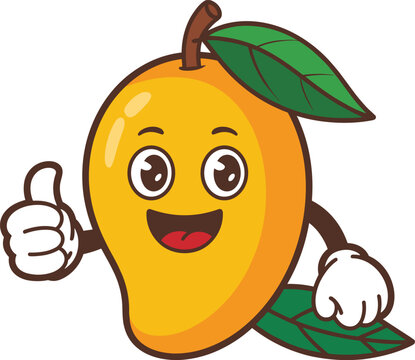 Cheerful cartoon mango character with a leaf giving a thumbs up gesture fruit happy