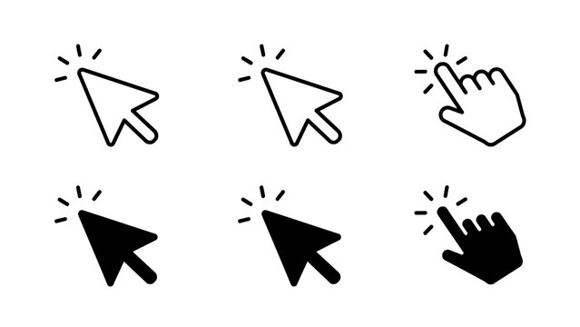 Set of computer mouse cursor and hand pointer click icons for web interface design with interface selection internet navigation technology