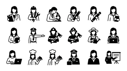 Diverse Women Professions Icons: Doctor, Engineer, Scientist, Architect, Businesswoman © tessa