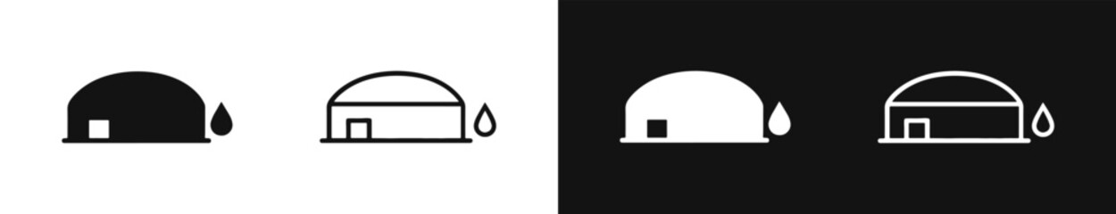 Industrial storage dome icon set, water or oil tank sign, glyph and outline style © drawing lines