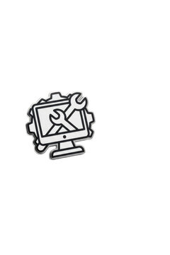 Computer monitor with gear and wrench icons