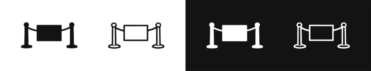 Museum rope barrier or velvet rope icon set © drawing lines