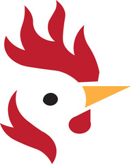 Stylized rooster head logo design featuring red crest and orange beak minimalist illustration branding identity agriculture livestock creative template business farmhouse domestic cockerel © Tassawar