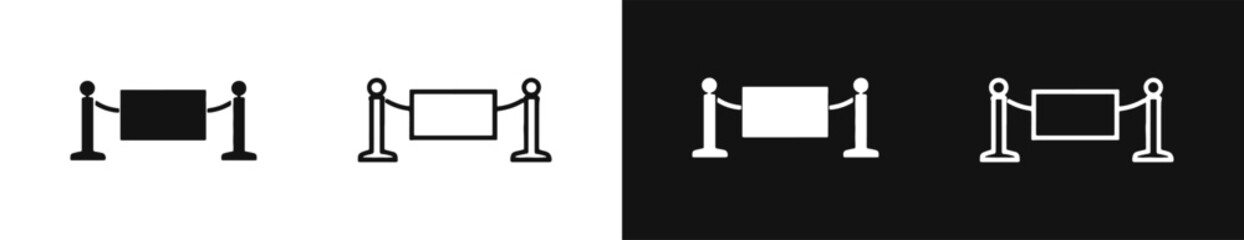 Museum velvet rope barrier icon set © drawing lines