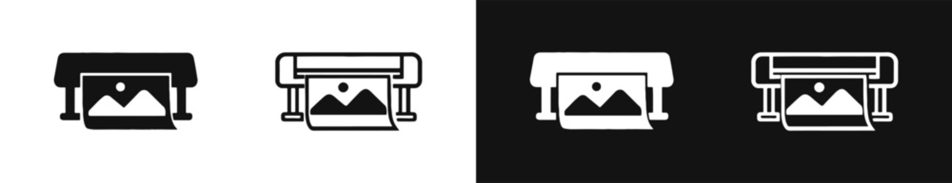 Industrial wide format printer icons set for printing services