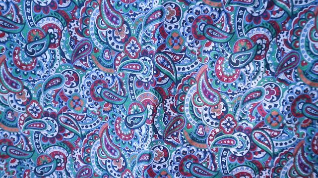 Colorful Paisley Pattern Fabric Background with Floral Ornament Textile Design Full Frame Texture