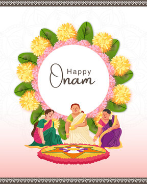 Onam Yellow Pink and Green Traditional Greeting Poster