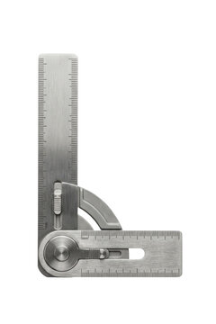 Adjustable metal protractor square tool on white background