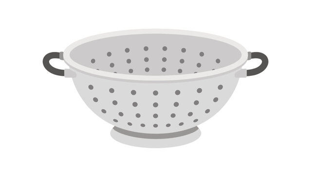 Metal kitchen colander with side handles isolated on white