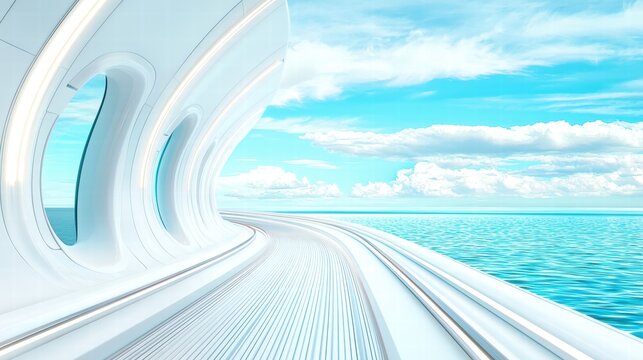 Train Futuristic Tunnel Design View from inside a hyperloop capsule looking out at the futuristic tunnel, sense of motion and speed.