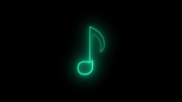 Cyan neon musical note symbol glowing on black background icon