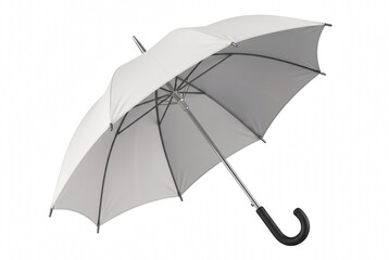 Large open white umbrella with silver ribs and curved handle © Khalilur