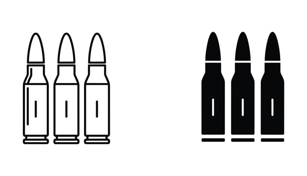Three bullet icons one outlined one solid black representing ammunition firearm cartridges and military power