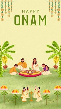 Onam Cream and Green Traditional Illustrated Greeting Video Story