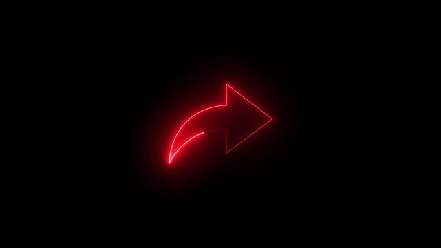 Vivid red neon glow share icon with curved arrow on black background light symbol